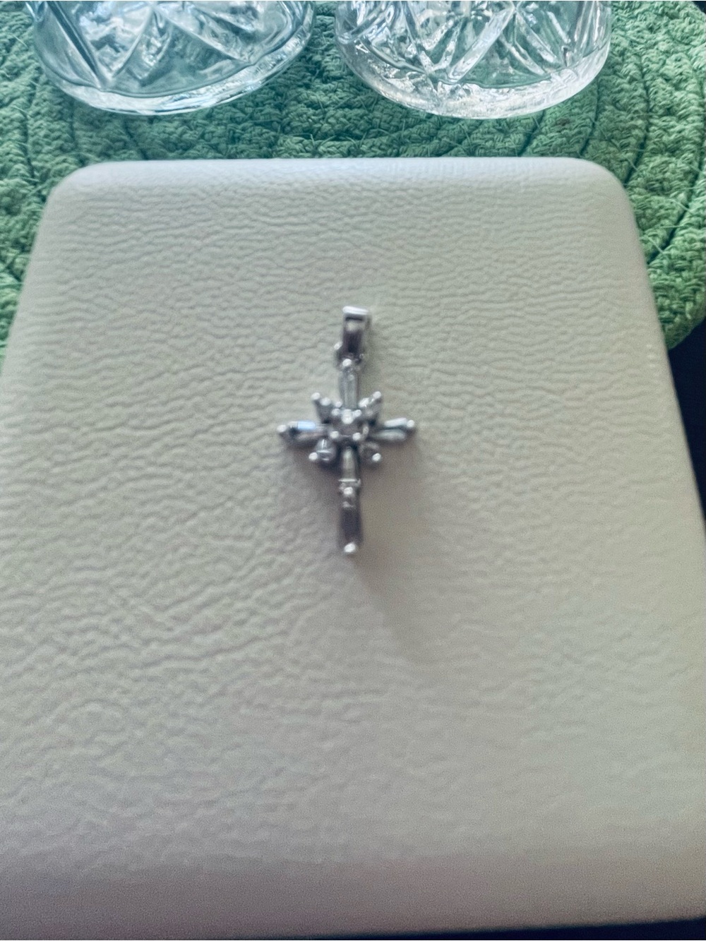 14kt white Gold Starburst Cross Pendant